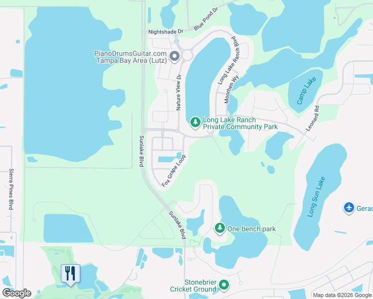 map of restaurants, bars, coffee shops, grocery stores, and more near 1928 Fox Grape Loop in Lutz
