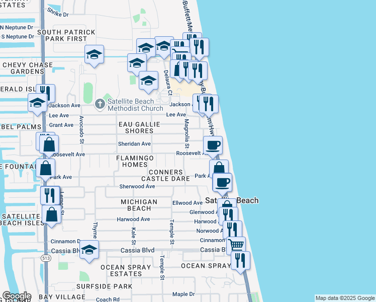 map of restaurants, bars, coffee shops, grocery stores, and more near in IND HBR BCH