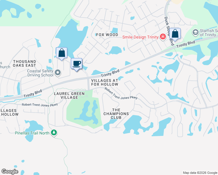 map of restaurants, bars, coffee shops, grocery stores, and more near 10231 Sorenstam Drive in Trinity