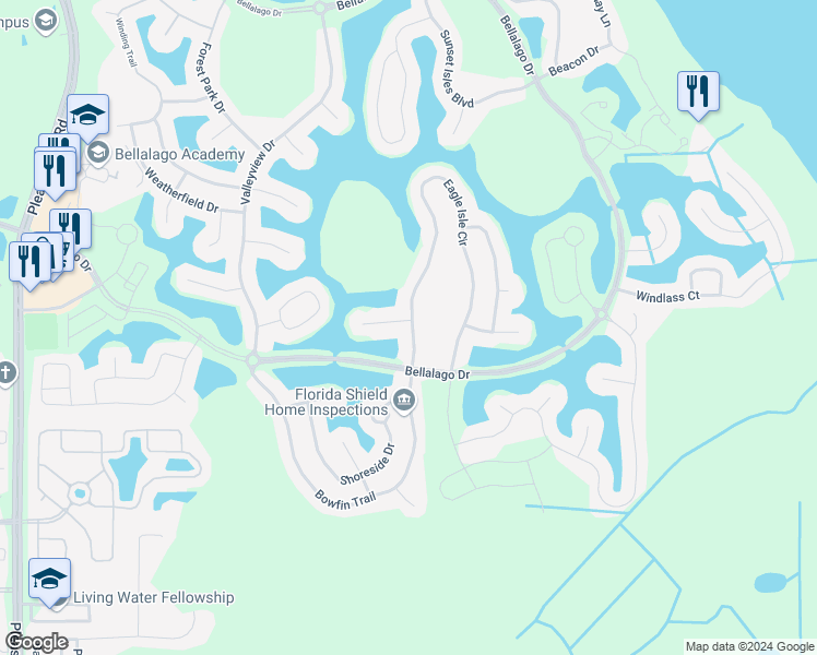 map of restaurants, bars, coffee shops, grocery stores, and more near 3719 Eagle Isle Circle in Kissimmee
