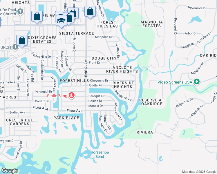 map of restaurants, bars, coffee shops, grocery stores, and more near 5648 Cheyenne Drive in Holiday