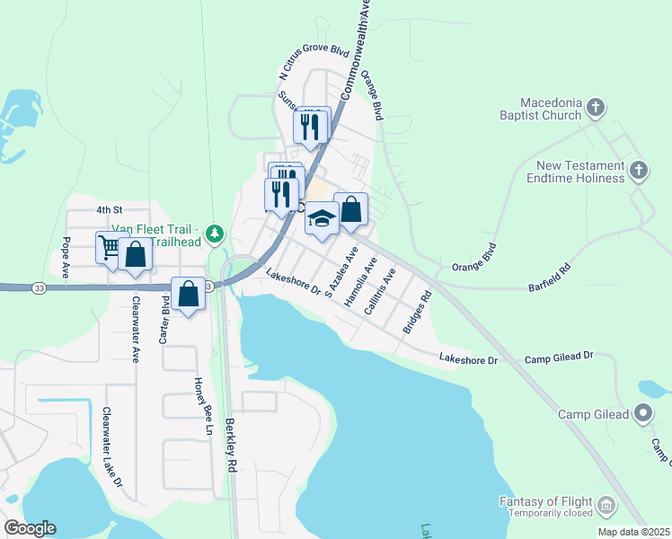 map of restaurants, bars, coffee shops, grocery stores, and more near 131 South Hydrangea Avenue in Polk City
