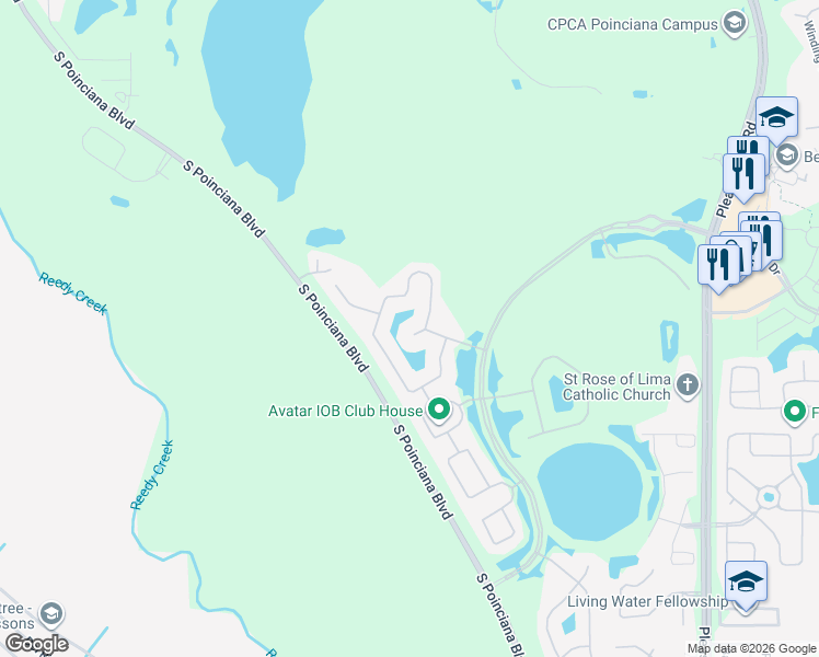 map of restaurants, bars, coffee shops, grocery stores, and more near 4016 Navigator Way in Kissimmee