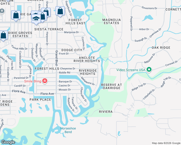 map of restaurants, bars, coffee shops, grocery stores, and more near 5841 Riddle Rd in Holiday