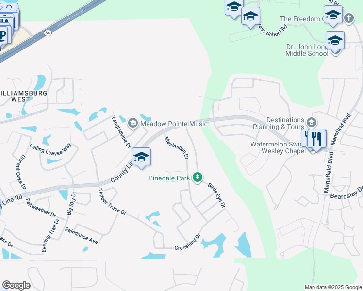 map of restaurants, bars, coffee shops, grocery stores, and more near 1550 Maximilian Drive in Zephyrhills