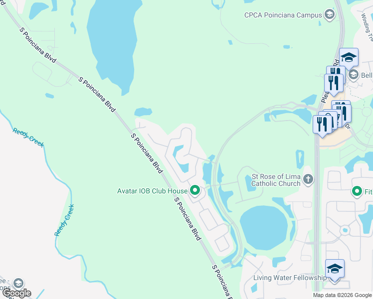 map of restaurants, bars, coffee shops, grocery stores, and more near 4016 Navigator Way in Kissimmee