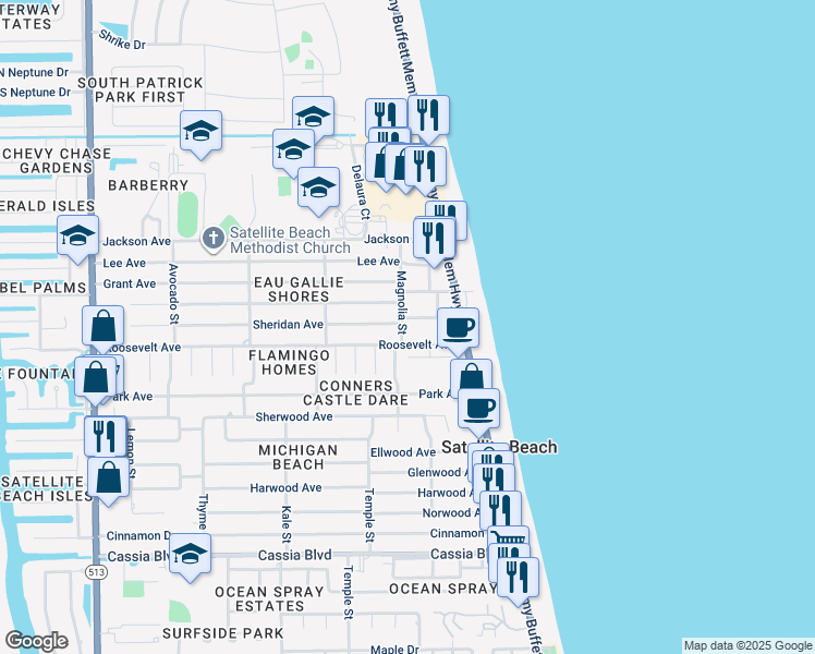 map of restaurants, bars, coffee shops, grocery stores, and more near in INDN HBR BCH
