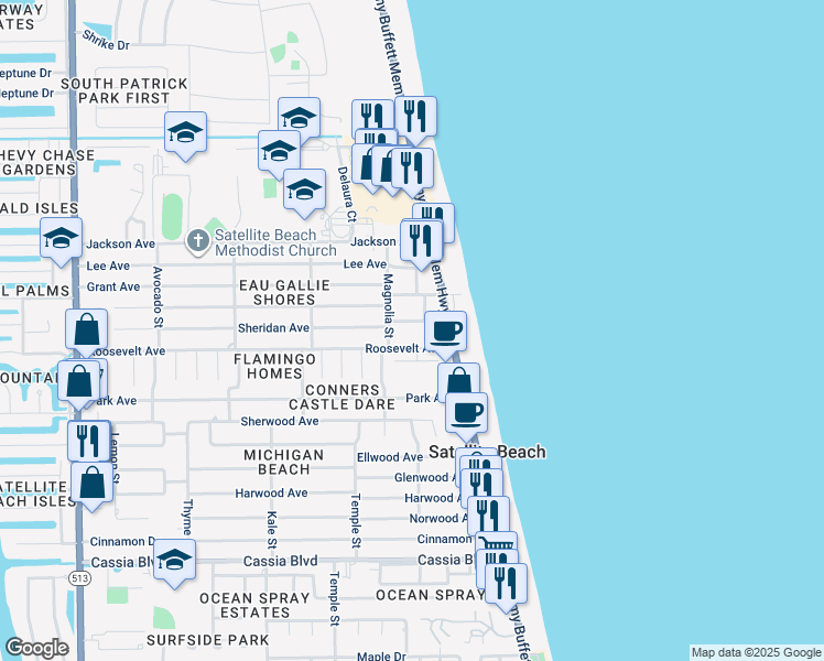 map of restaurants, bars, coffee shops, grocery stores, and more near in IND HBR BCH