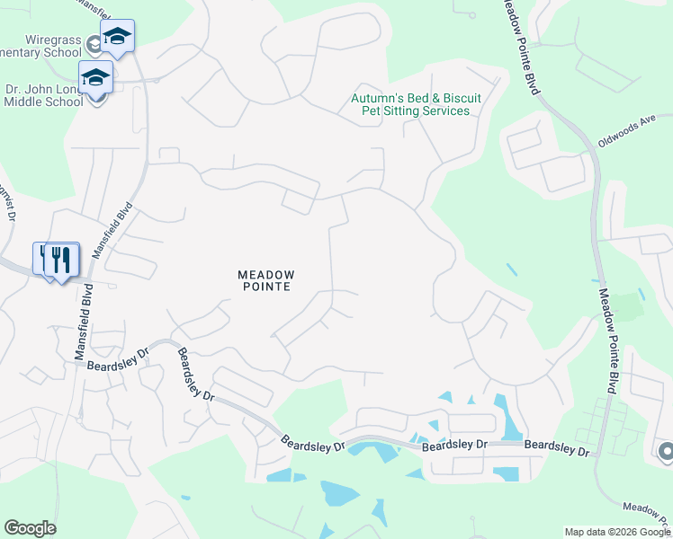 map of restaurants, bars, coffee shops, grocery stores, and more near 30906 Burleigh Drive in Wesley Chapel