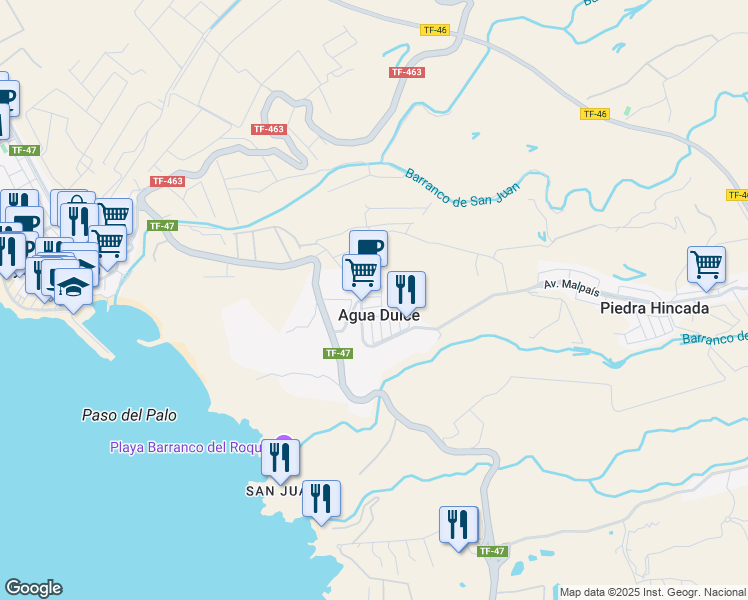 map of restaurants, bars, coffee shops, grocery stores, and more near 10 Calle Brezo in Guía de Isora