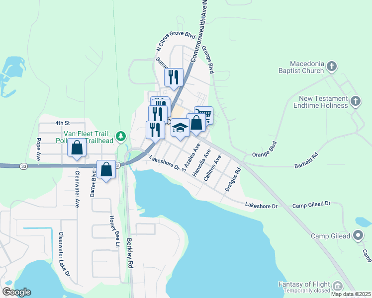 map of restaurants, bars, coffee shops, grocery stores, and more near 131 South Hydrangea Avenue in Polk City