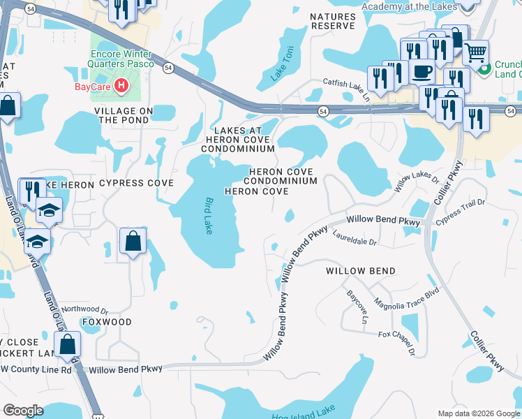 map of restaurants, bars, coffee shops, grocery stores, and more near 1551-1601 Send Way in Lutz