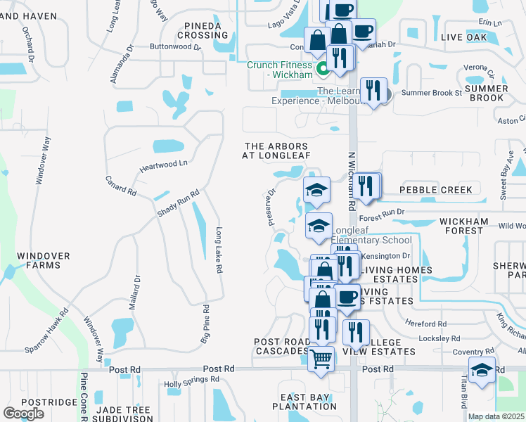 map of restaurants, bars, coffee shops, grocery stores, and more near 4426 Preserve Drive in Melbourne
