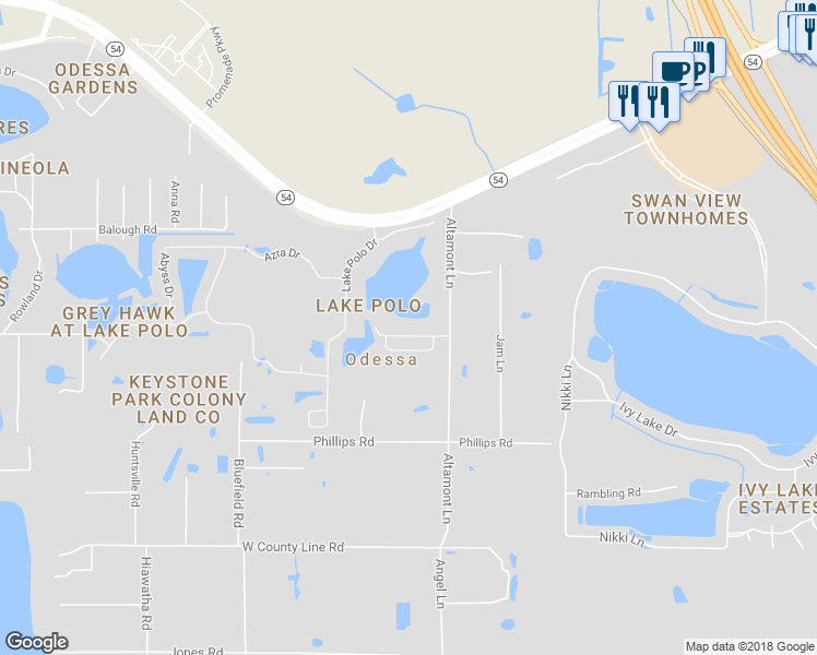 map of restaurants, bars, coffee shops, grocery stores, and more near 15629 Dunns Pond Court in Odessa