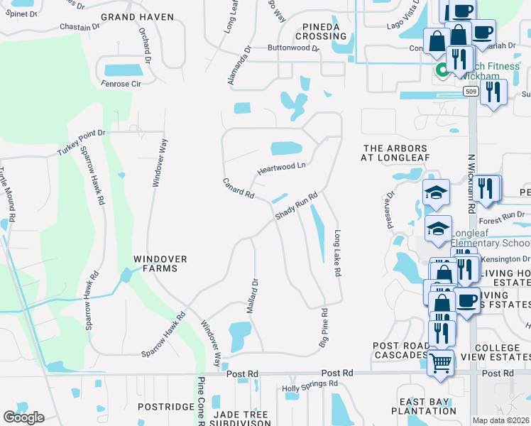 map of restaurants, bars, coffee shops, grocery stores, and more near 4508 Canard Road in Melbourne