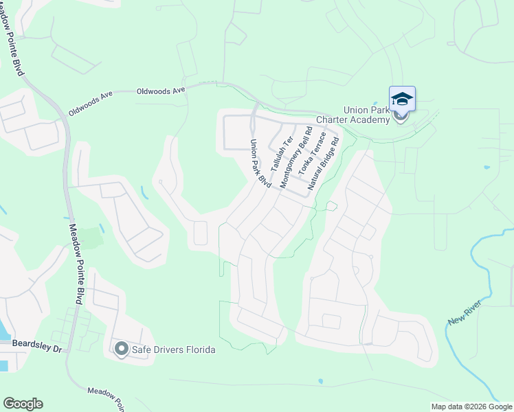 map of restaurants, bars, coffee shops, grocery stores, and more near 1607 Tallulah Terrace in Wesley Chapel