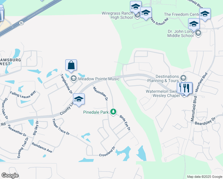 map of restaurants, bars, coffee shops, grocery stores, and more near 1616 Firewheel Drive in Zephyrhills