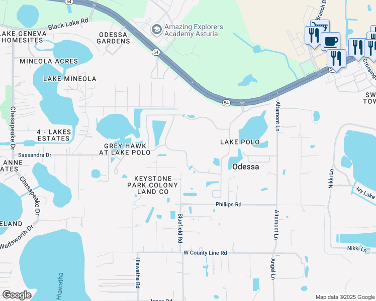 map of restaurants, bars, coffee shops, grocery stores, and more near 15229 Wind Whisper Drive in Odessa