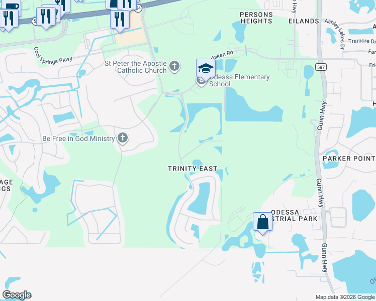 map of restaurants, bars, coffee shops, grocery stores, and more near 12819 Solola Way in Trinity