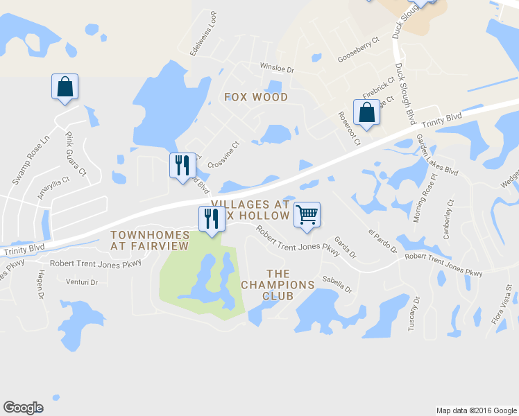 map of restaurants, bars, coffee shops, grocery stores, and more near 10231 Sorenstam Drive in Trinity