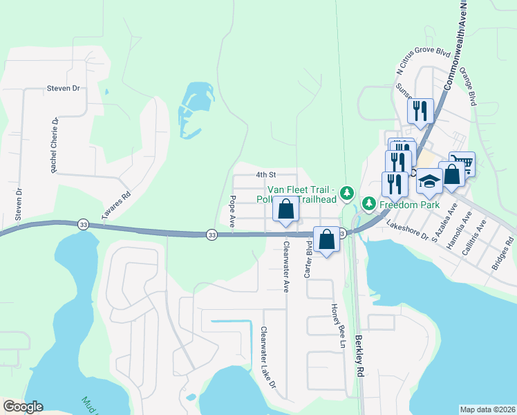 map of restaurants, bars, coffee shops, grocery stores, and more near 707 2nd Street in Polk City