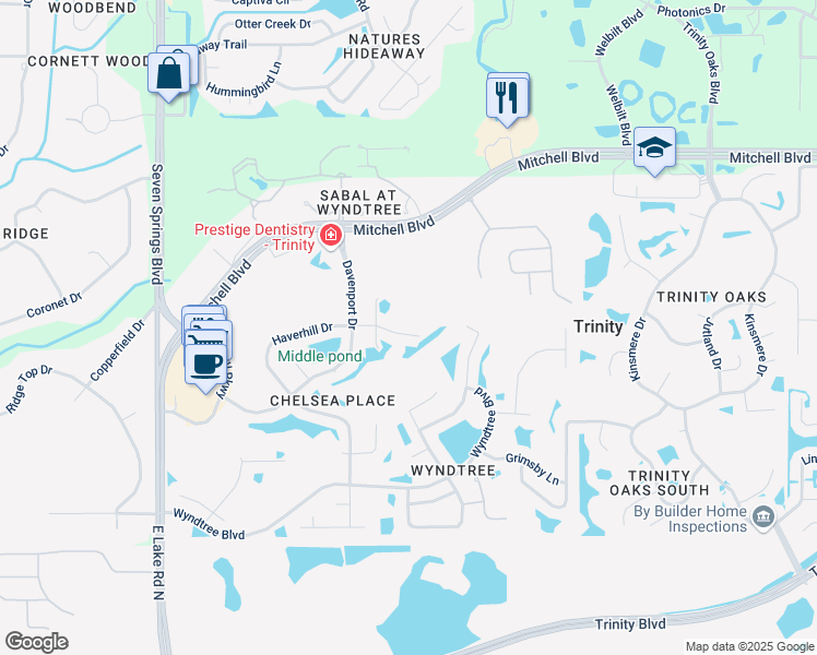 map of restaurants, bars, coffee shops, grocery stores, and more near 1533 Haverhill Drive in New Port Richey