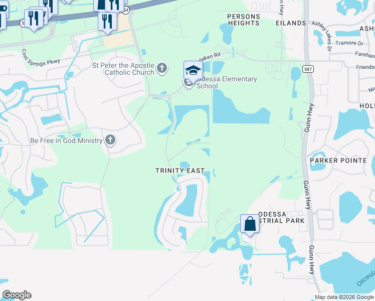 map of restaurants, bars, coffee shops, grocery stores, and more near 12854 Solola Way in Trinity