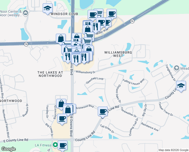 map of restaurants, bars, coffee shops, grocery stores, and more near 28427 Clearglades Drive in Wesley Chapel