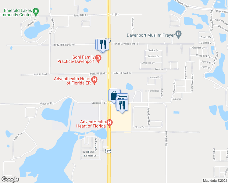 map of restaurants, bars, coffee shops, grocery stores, and more near 40107 U.S. 27 in Davenport