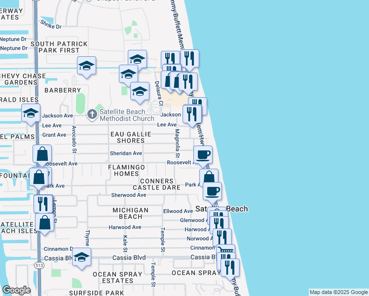 map of restaurants, bars, coffee shops, grocery stores, and more near in INDN HBR BCH