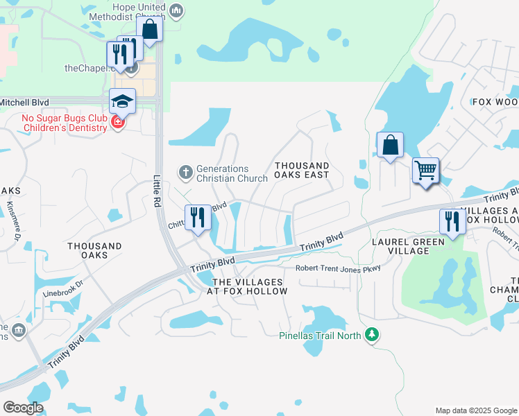 map of restaurants, bars, coffee shops, grocery stores, and more near 1503 Kaffir Lily Court in New Port Richey