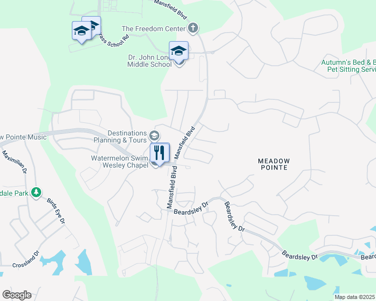 map of restaurants, bars, coffee shops, grocery stores, and more near 30200 Lettingwell Circle in Wesley Chapel