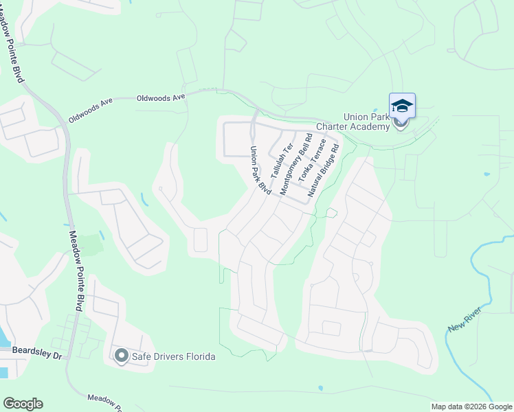 map of restaurants, bars, coffee shops, grocery stores, and more near 1607 Tallulah Terrace in Wesley Chapel