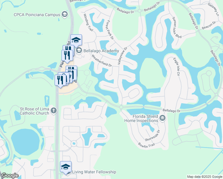 map of restaurants, bars, coffee shops, grocery stores, and more near 2940 Summer Isles Court in Kissimmee
