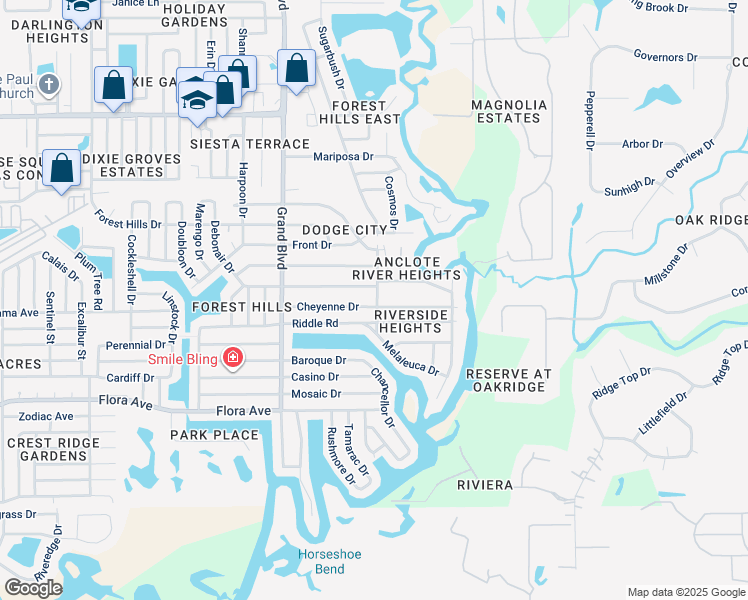 map of restaurants, bars, coffee shops, grocery stores, and more near in Holiday