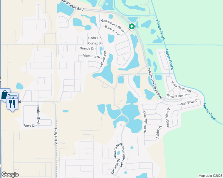 map of restaurants, bars, coffee shops, grocery stores, and more near 105 Del Sol Avenue in Davenport