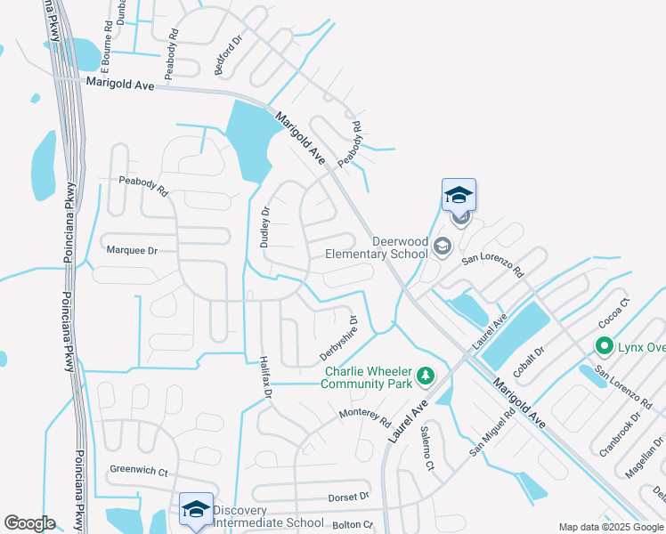 map of restaurants, bars, coffee shops, grocery stores, and more near 9 Peterlee Court in Kissimmee