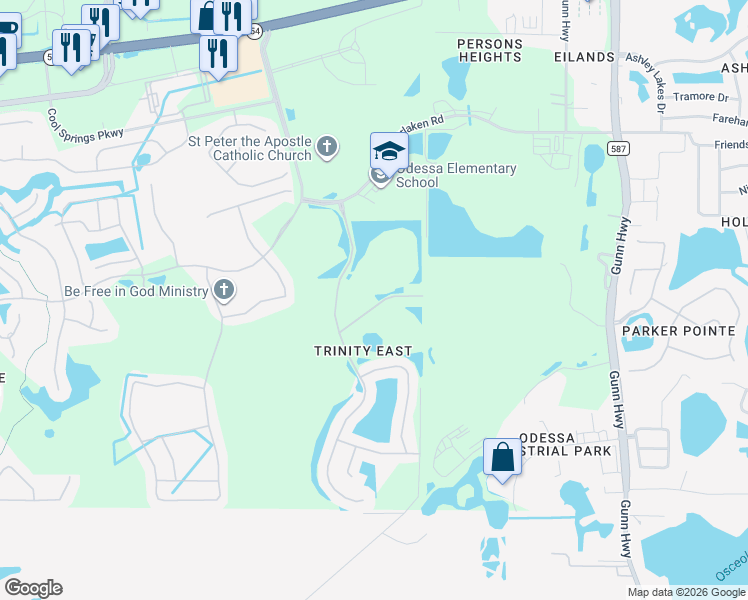 map of restaurants, bars, coffee shops, grocery stores, and more near 12854 Solola Way in Trinity