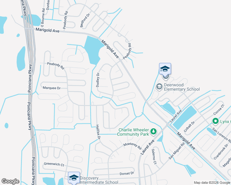 map of restaurants, bars, coffee shops, grocery stores, and more near 2 Coventry Court in Kissimmee
