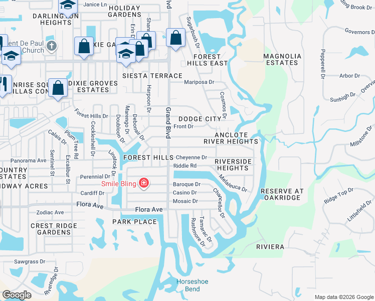 map of restaurants, bars, coffee shops, grocery stores, and more near 5552 Golden Nugget Drive in Holiday