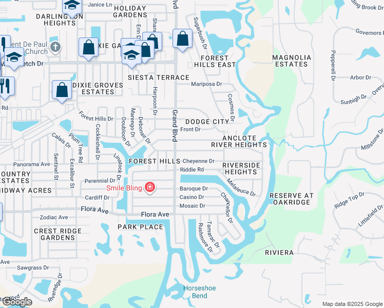 map of restaurants, bars, coffee shops, grocery stores, and more near 5552 Golden Nugget Drive in Holiday