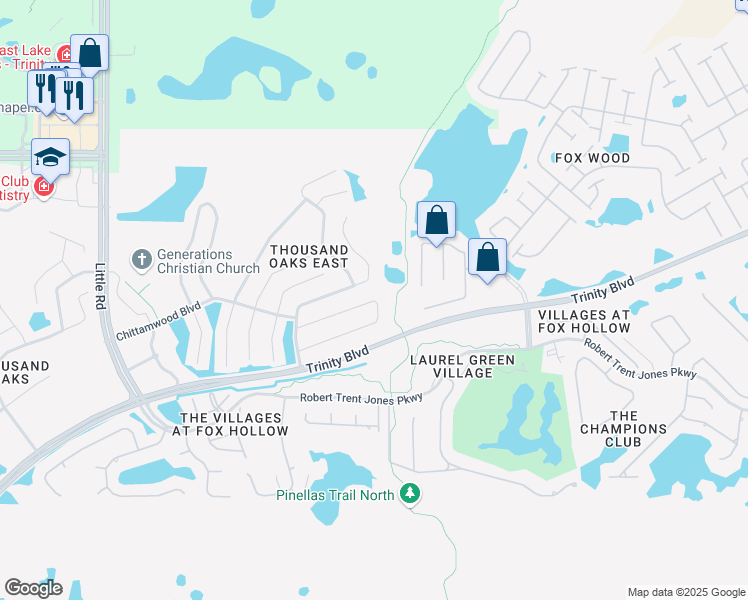 map of restaurants, bars, coffee shops, grocery stores, and more near 9774 Trumpet Vine Loop in New Port Richey