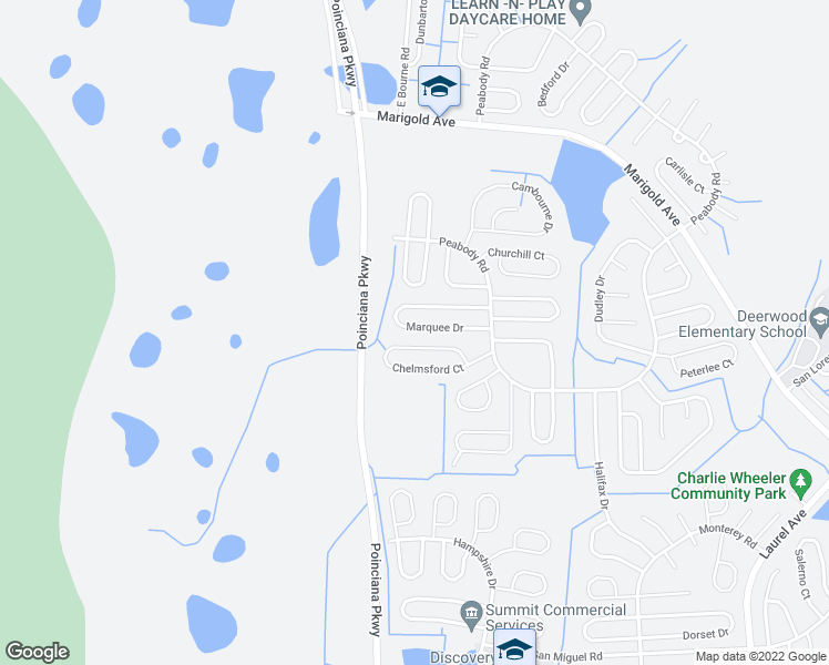 map of restaurants, bars, coffee shops, grocery stores, and more near 325 Marquee Drive in Kissimmee