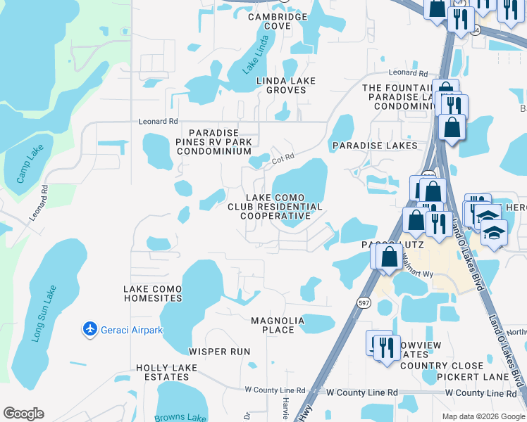 map of restaurants, bars, coffee shops, grocery stores, and more near 1705 Mary Lane in Lutz
