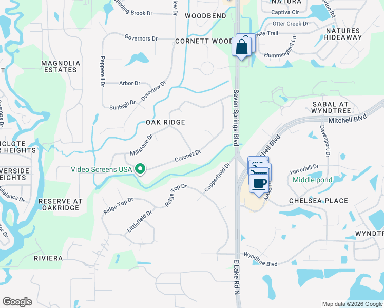 map of restaurants, bars, coffee shops, grocery stores, and more near 1600 Belltower Drive in New Port Richey