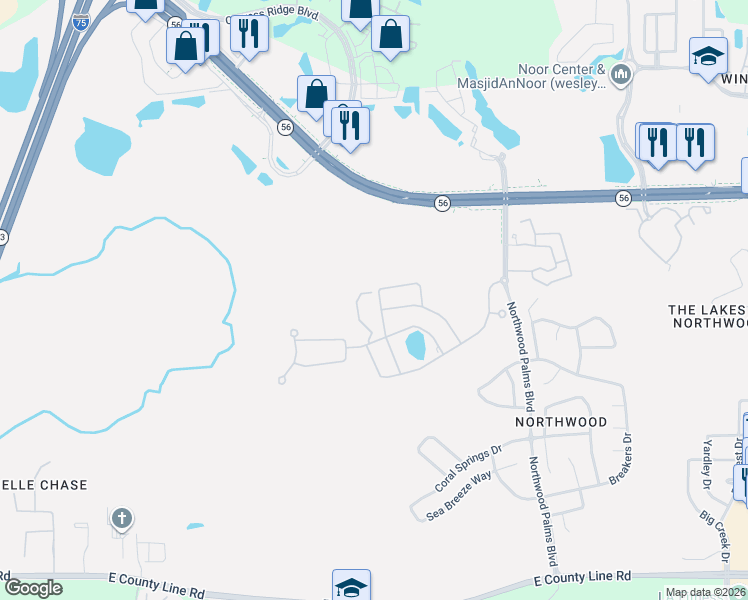 map of restaurants, bars, coffee shops, grocery stores, and more near 1751 Virginia Willow Drive in Wesley Chapel