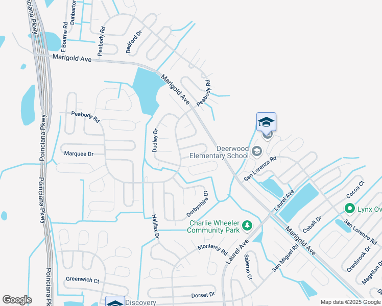 map of restaurants, bars, coffee shops, grocery stores, and more near 39 Coventry Court in Kissimmee