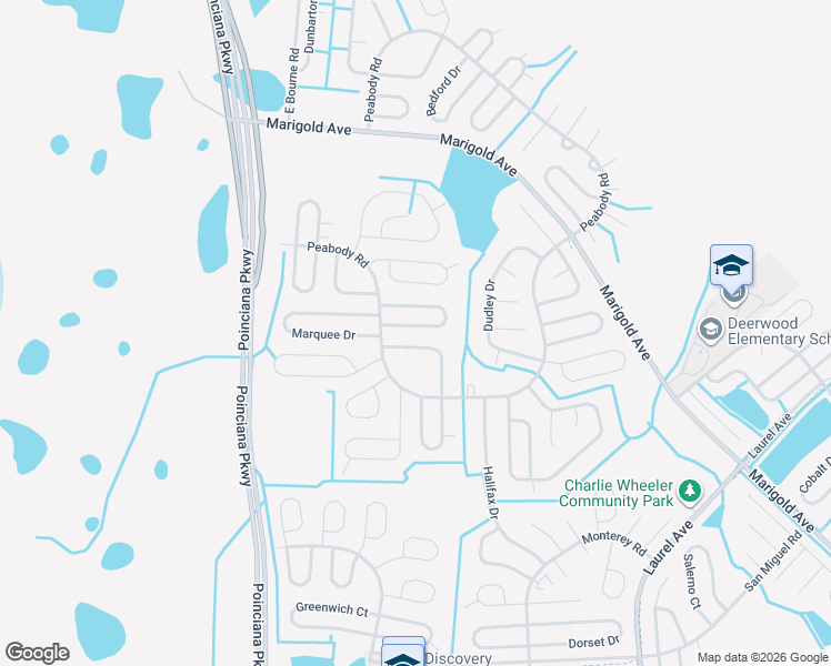 map of restaurants, bars, coffee shops, grocery stores, and more near 212 Canterbury Court in Kissimmee