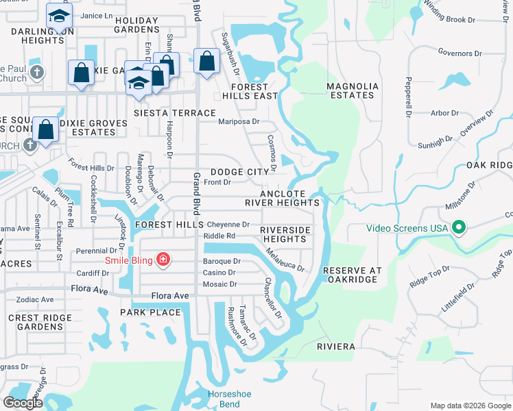 map of restaurants, bars, coffee shops, grocery stores, and more near 5719 Silver Spur Drive in Holiday