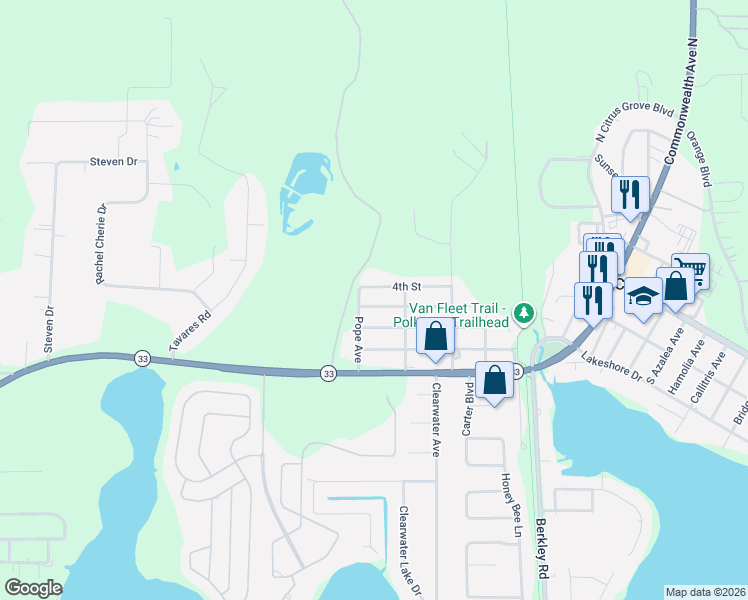 map of restaurants, bars, coffee shops, grocery stores, and more near 730 3rd Street in Polk City